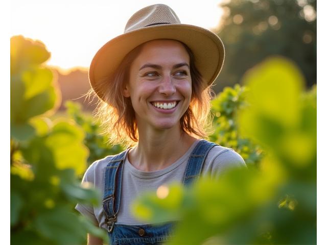 Dr. Lena Petrova, AuraBloom's Sustainability Director, inspecting an organic farm