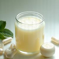 Fermentation jars and probiotic capsules, depicting microbiome health.