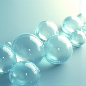 Abstract depiction of hyaluronic acid molecules as glowing, interconnected spheres, representing deep moisture binding.