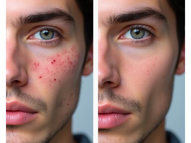 Before and After photo of David L. showing reduced acne scarring