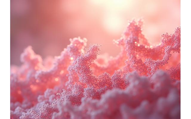 Abstract illustration of prebiotic fibers nourishing beneficial skin bacteria