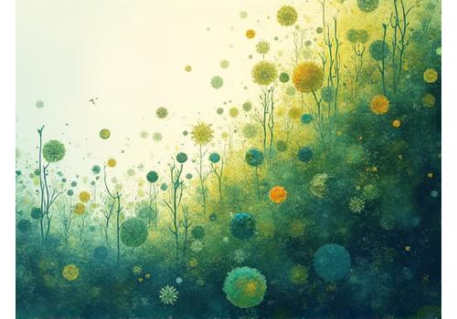 Illustration showing imbalanced skin flora transforming into healthy, lush microbiome, symbolizing recovery
