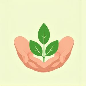 A symbol of a hand protecting a leaf, signifying commitment to clean beauty.